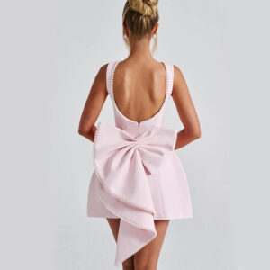 Fashion Big-Bowed Pearls Backless Dress Summer Slim Sleeveless A-line Dresses For Party Evening Women's Clothing - Image 5