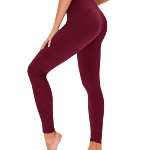 Leggings - Cropped High-waisted Solid Color Burgundy - Image 1