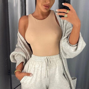 Solid Color Round Neck Sleeveless Bodysuit Women's Clothing - Image 5