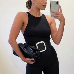 Solid Color Round Neck Sleeveless Bodysuit Women's Clothing