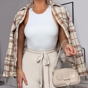 Solid Color Round Neck Sleeveless Bodysuit Women's Clothing - Image 2