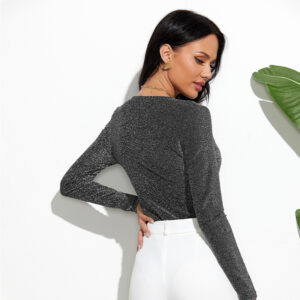Stitching V-neck Long-sleeved Bottoming Bodysuit - Image 5