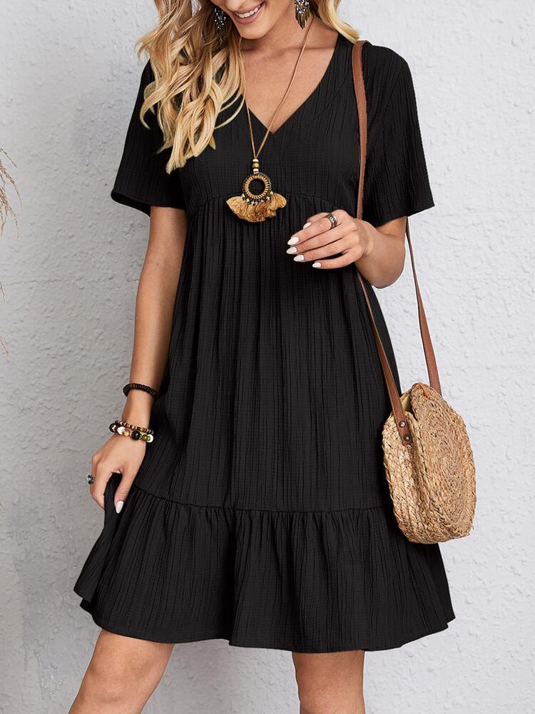 V-neck Short Sleeve Dress Summer Fashion Casual Loose Ruffled Dresses Beach Clothing Women - Image 3