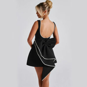 Fashion Big-Bowed Pearls Backless Dress Summer Slim Sleeveless A-line Dresses For Party Evening Women's Clothing - Image 3
