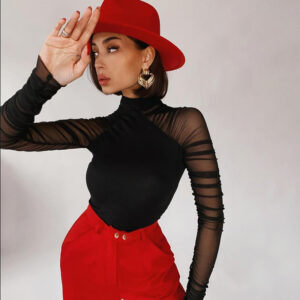 Women's Round Neck Stitching Long-sleeved Slim Solid Color Bodysuit - Image 6