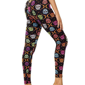 Leggings - Cropped High-waisted Printed Colorful Skulls - Image 1
