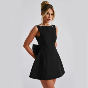 Fashion Big-Bowed Pearls Backless Dress Summer Slim Sleeveless A-line Dresses For Party Evening Women's Clothing - Image 2