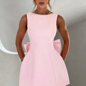 Fashion Big-Bowed Pearls Backless Dress Summer Slim Sleeveless A-line Dresses For Party Evening Women's Clothing - Image 9