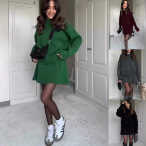 Sweater Skirt Sets For Women 2 Pieces Knit Casual Versatile Long Sleeve Pullover Elegant Solid High Waist Mini Skirt Outfit - Image 1