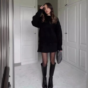 Sweater Skirt Sets For Women 2 Pieces Knit Casual Versatile Long Sleeve Pullover Elegant Solid High Waist Mini Skirt Outfit - Image 3