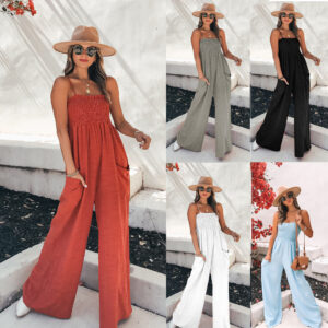 Women's Solid Color Sling Loose Casual Bodysuit - Image 1