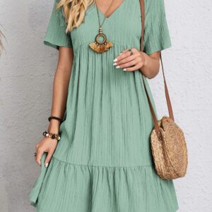 V-neck Short Sleeve Dress Summer Fashion Casual Loose Ruffled Dresses Beach Clothing Women - Image 8