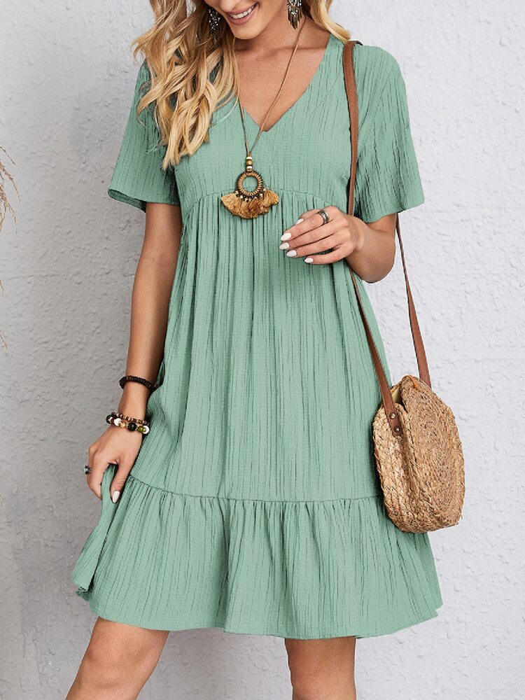 V-neck Short Sleeve Dress Summer Fashion Casual Loose Ruffled Dresses Beach Clothing Women - Image 8