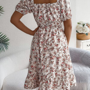 Floral Print Square Collar Dress Summer Fashion Ruffles Dresses Women's Clothing - Image 5