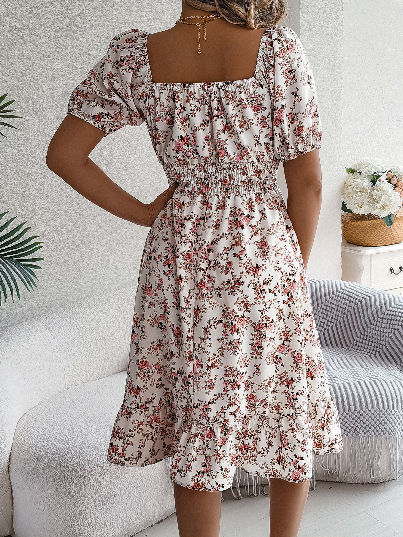 Floral Print Square Collar Dress Summer Fashion Ruffles Dresses Women's Clothing - Image 5