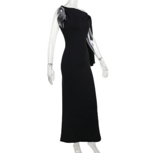 One-shoulder Ribbon Long Dress Ins Fashion Slim Sleeveless Dresses For Evening Party Club Clothing Women - Image 7