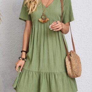 V-neck Short Sleeve Dress Summer Fashion Casual Loose Ruffled Dresses Beach Clothing Women - Image 9