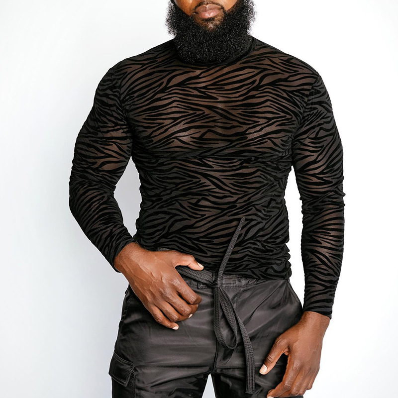 High Neck Long Sleeve Lace Bodysuit T-Shirt Male - Image 5