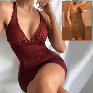 Sexy Deep V-neck Backless Suspender Dress INS Fashion Slim Hip Backless Short Dresses Summer Women's Clothing - Image 1