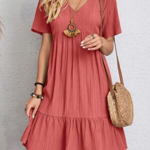 V-neck Short Sleeve Dress Summer Fashion Casual Loose Ruffled Dresses Beach Clothing Women - Image 4