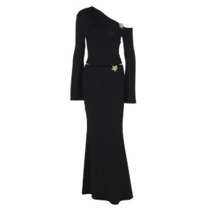 Sexy Slim Oblique Shoulder Skirt Suit With Flower Fashion Bell Sleeve Long Sleeve Top And High Waist Long Skirt Women Clothing - Image 6