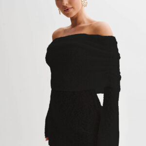 Women's Spring Summer Knitted Dress Elegant Party Boat Neck Dress Infant Off Shoulder Bodycon Long Sleeve Fuzzy Short Club Chic Mini Dress - Image 7