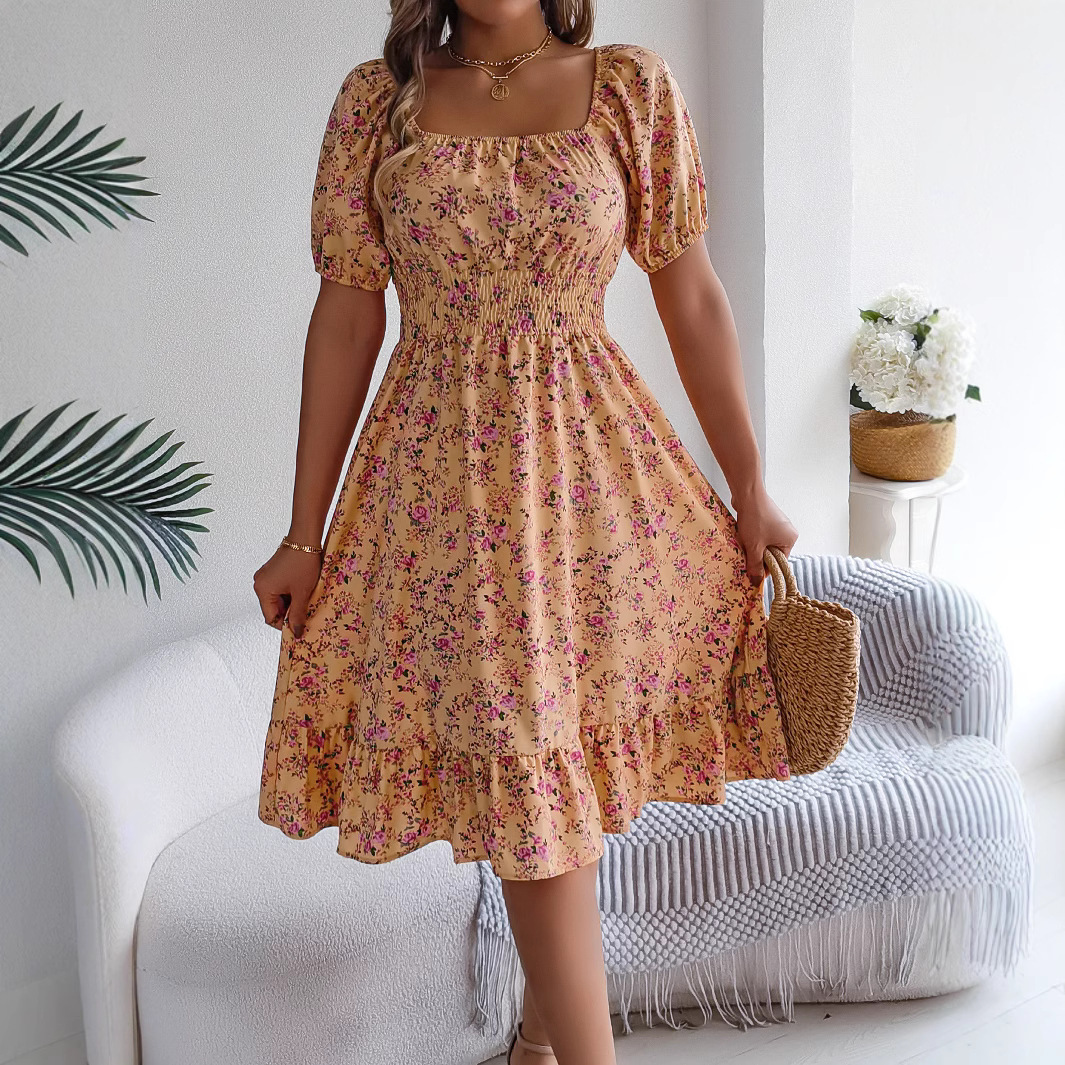 Floral Print Square Collar Dress Summer Fashion Ruffles Dresses Women's Clothing - Image 3