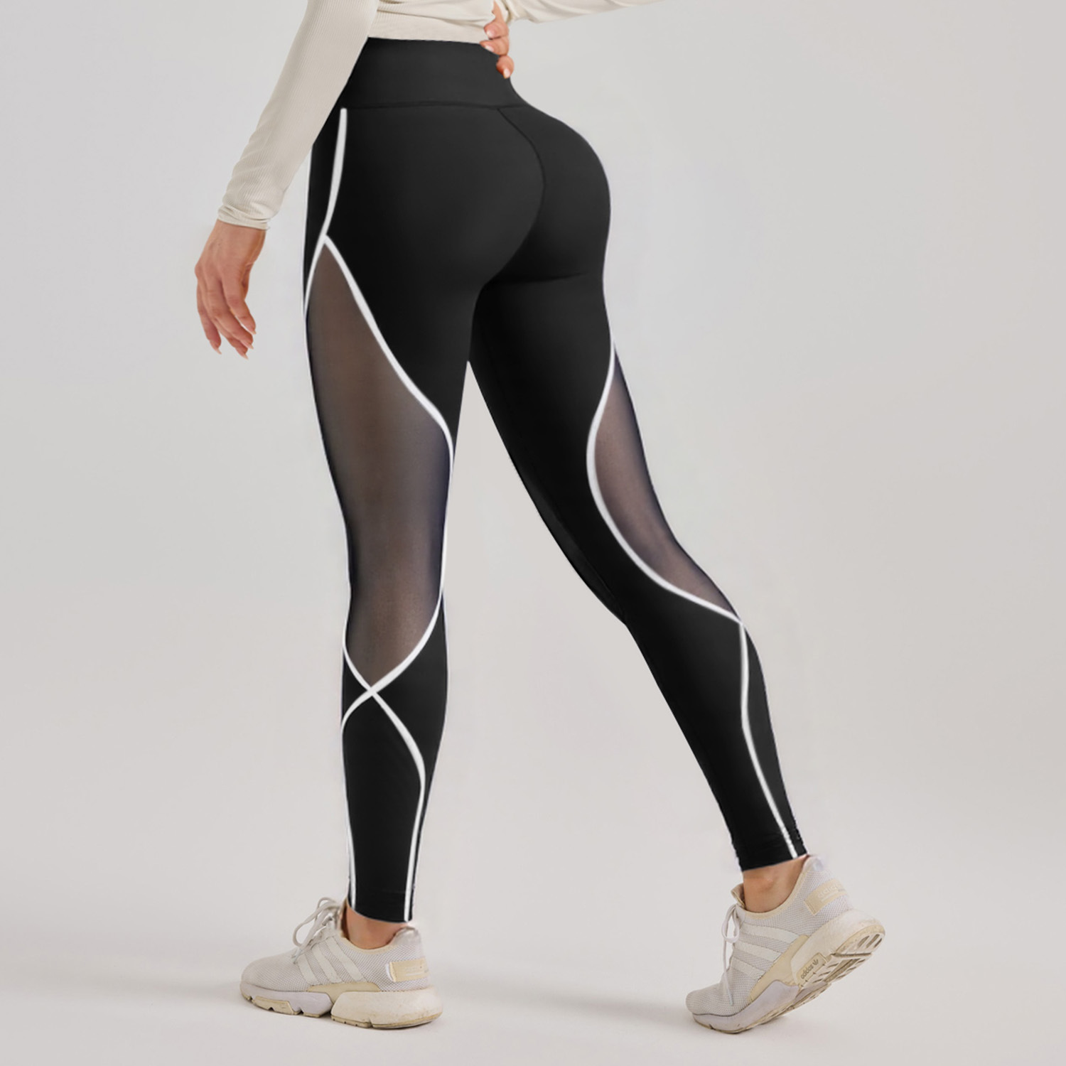 Women's Color Matching Mesh European And American High Waist Yoga Pants - Image 3
