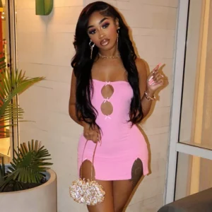 CUTENOVA Y2K Sexy Mini Dress Women Summer Hottie Hollow Out Strapless Solid Color Pullover Dresses Streetwear 2024 Women Clothes - Image 2