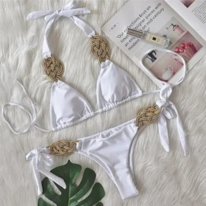 Para Praia Sexy 2025 Hand Knitted Bikini Push Up Swimwear Women Brazilian Bikini Swimsuit Halter Biquini Two Pieces Bathing Suit