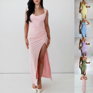 Slim Sleeveless Slit Dress With Back Tie Design Fashion Temperament Dresses For Women Clothing - Image 1