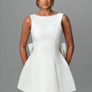 Fashion Big-Bowed Pearls Backless Dress Summer Slim Sleeveless A-line Dresses For Party Evening Women's Clothing - Image 8