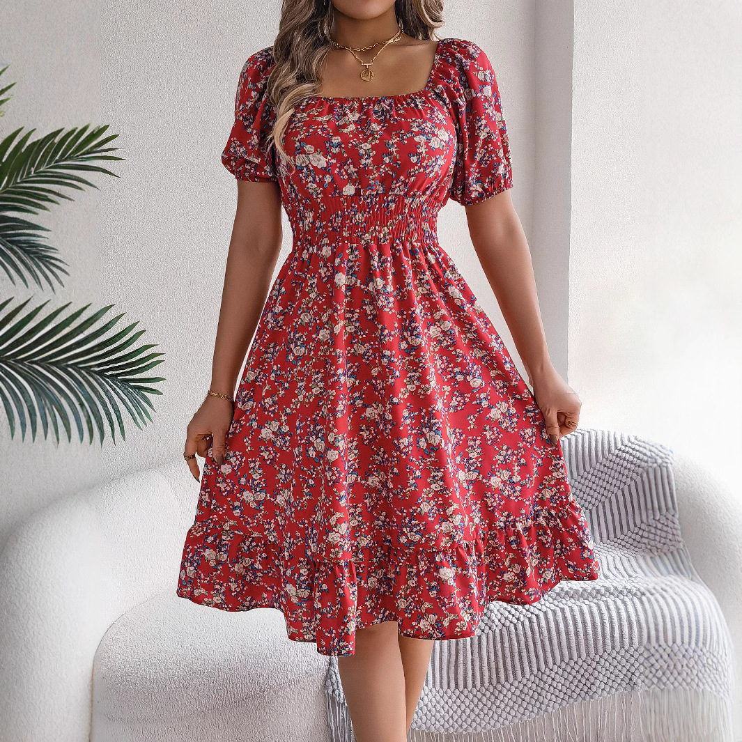Floral Print Square Collar Dress Summer Fashion Ruffles Dresses Women's Clothing - Image 4