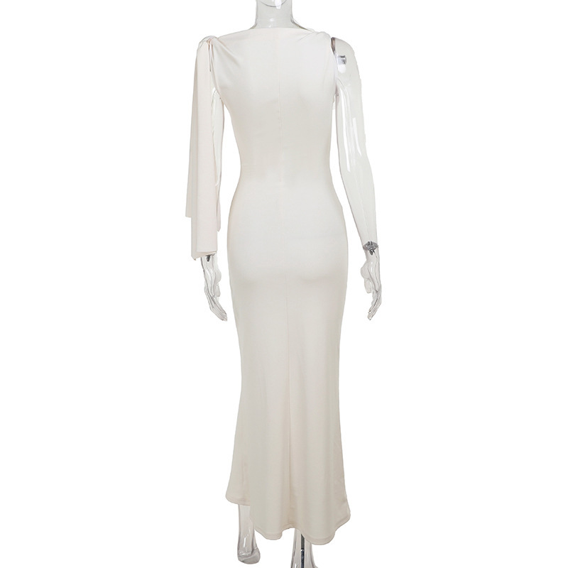 One-shoulder Ribbon Long Dress Ins Fashion Slim Sleeveless Dresses For Evening Party Club Clothing Women - Image 9