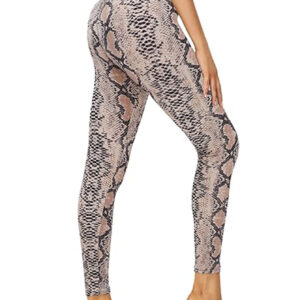 Leggings - Cropped High-waisted Printed Brown Snake Print - Image 1