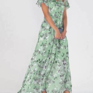 Flowers Print Short Sleeve Dress Summer Fashion Ruffle Beach Dresses Women's Clothing - Image 2