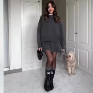 Sweater Skirt Sets For Women 2 Pieces Knit Casual Versatile Long Sleeve Pullover Elegant Solid High Waist Mini Skirt Outfit - Image 6