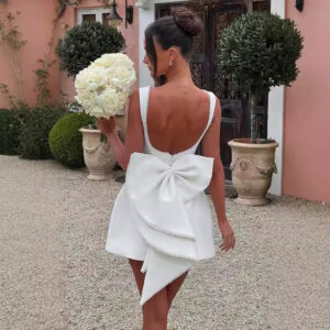 Fashion Big-Bowed Pearls Backless Dress Summer Slim Sleeveless A-line Dresses For Party Evening Women's Clothing - Image 7