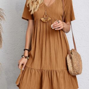 V-neck Short Sleeve Dress Summer Fashion Casual Loose Ruffled Dresses Beach Clothing Women - Image 7