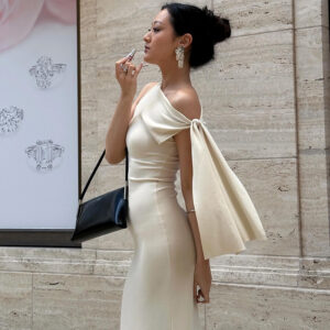 One-shoulder Ribbon Long Dress Ins Fashion Slim Sleeveless Dresses For Evening Party Club Clothing Women - Image 3