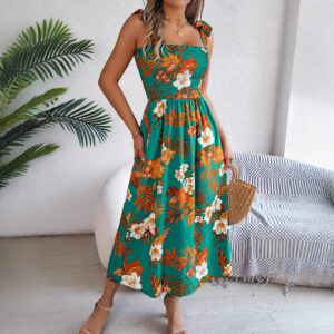 Flowers Print Suspender Corset Dress Ins Fashion Holiday Beach Long Dresses Summer Clothing For Women - Image 3