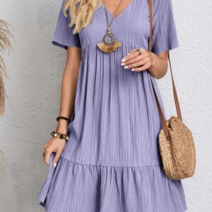 V-neck Short Sleeve Dress Summer Fashion Casual Loose Ruffled Dresses Beach Clothing Women - Image 5