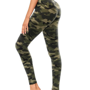 Leggings - Cropped High-waisted Printed Army Green Camouflage - Image 1