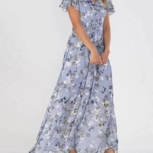 Flowers Print Short Sleeve Dress Summer Fashion Ruffle Beach Dresses Women's Clothing - Image 5