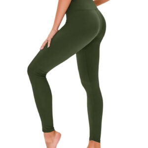 Leggings - Cropped High-waisted Solid Color Army Green - Image 1
