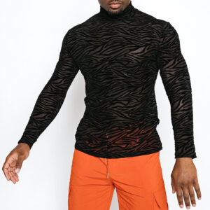 High Neck Long Sleeve Lace Bodysuit T-Shirt Male - Image 2