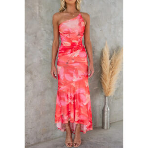Flowers Print One-shoulder Dress Summer INS Casual Suspender Long Dresses Womens Clothing - Image 4