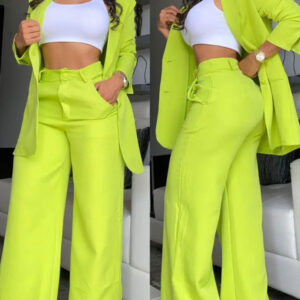 Pure Color Split Sleeve Lapel Suit Straight-leg Pants Suit Women - Image 9