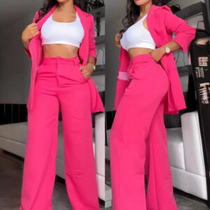 Pure Color Split Sleeve Lapel Suit Straight-leg Pants Suit Women - Image 4