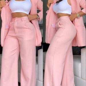 Pure Color Split Sleeve Lapel Suit Straight-leg Pants Suit Women - Image 2